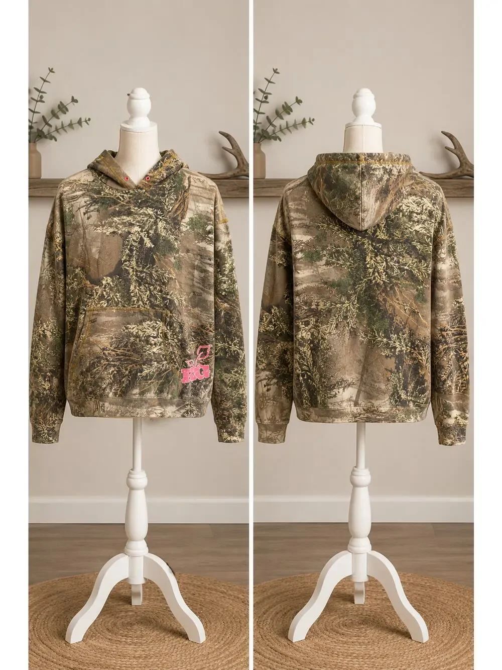 Vintage Realtree Big RIG Pink Camo Hoodie Womens Medium Hunting